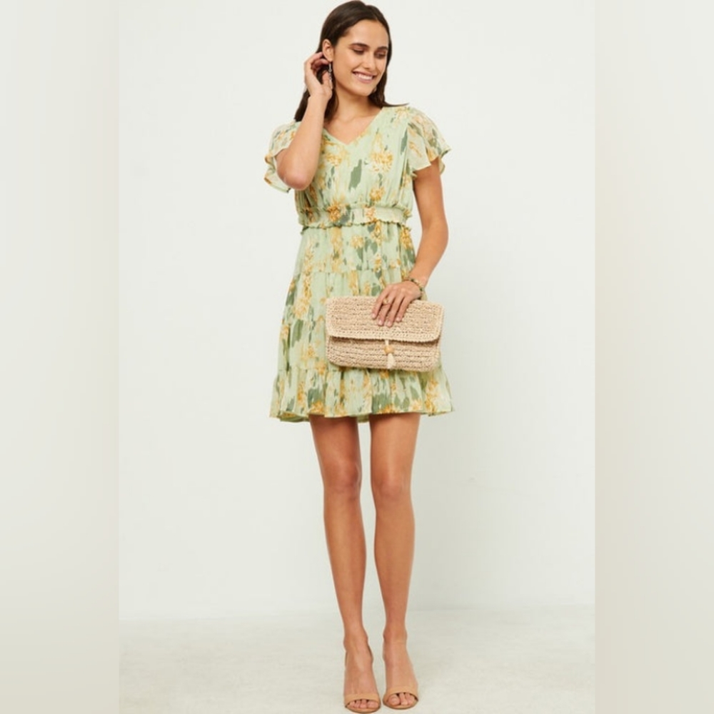 Hayden Floral Smocked Tiered Watercolor Ruffle Dress NWT